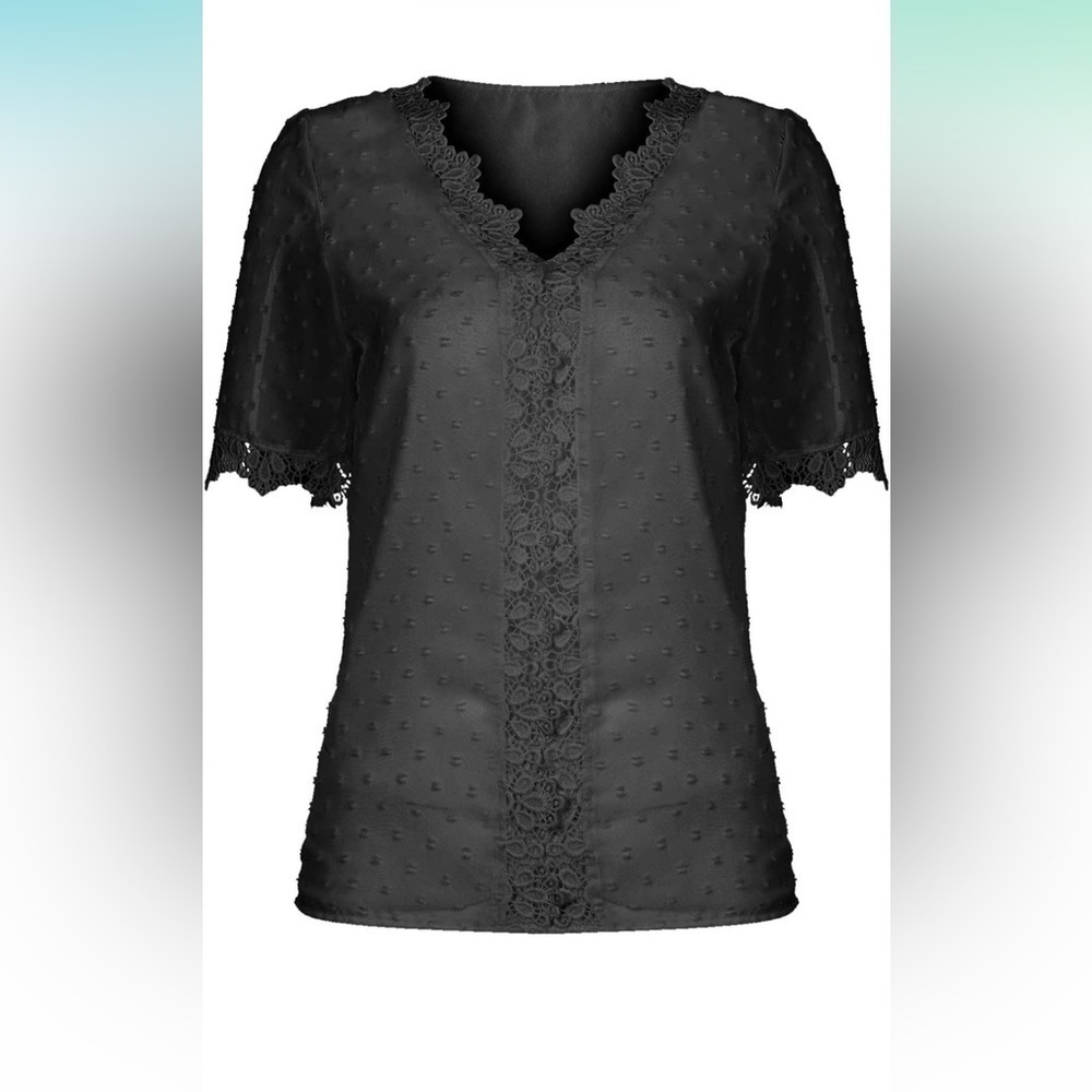 Lace crochet black blouse in black. Size Large.